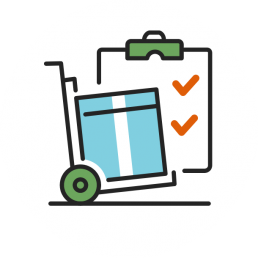 icon of a cart with a box and checklist